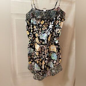 Victoria’s Secret Floral Ruffle Romper Black Boho Sleepwear Lounge Small